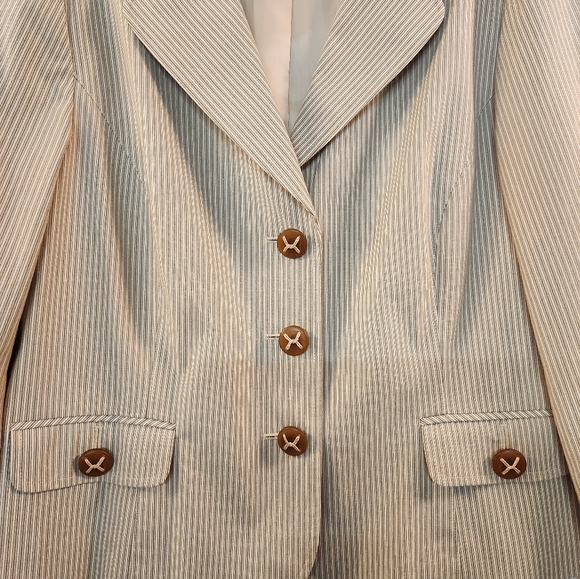 NEW Talbots Women's Tan Stripe Blazer Size 16 Cotton Blend Classic Chic Career - Picture 3 of 9